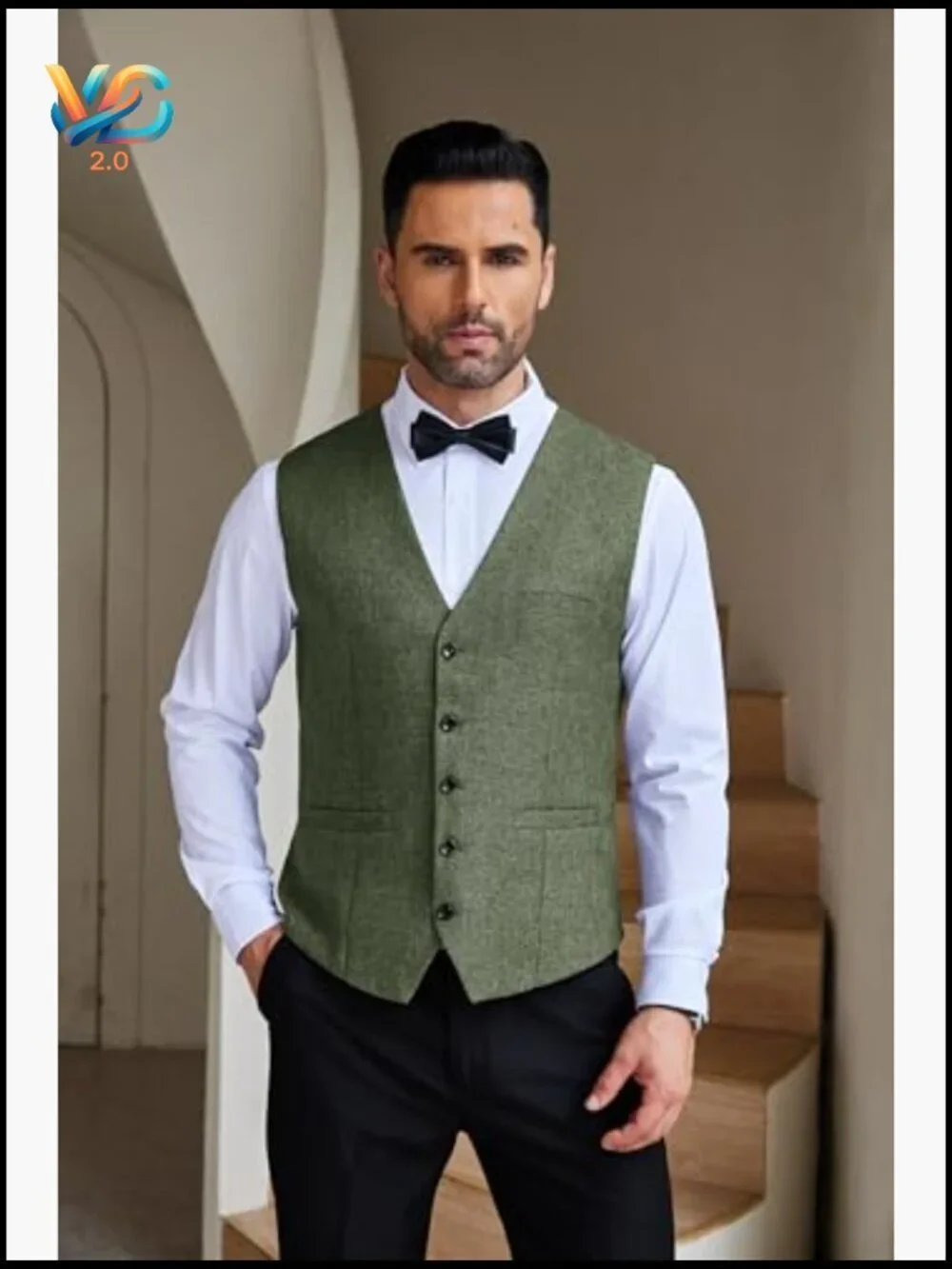 Slim Fit Suit Vest, Linen-Look Polyester, Modern Waistcoat for Business Wedding